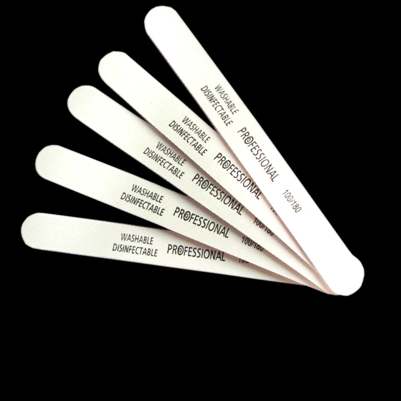 50pcs Professional Nail Files 100 180 Sandpaper White Straight Type Nail Buffer Block Emery Board Washable Manicure Nail Tools