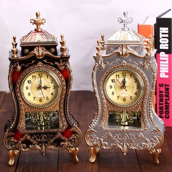 

European Retro Table Clock Modern Design Decorative Bedroom Antique Style Desk Clock with 12 Music Hourly Chiming Desktop Clocks