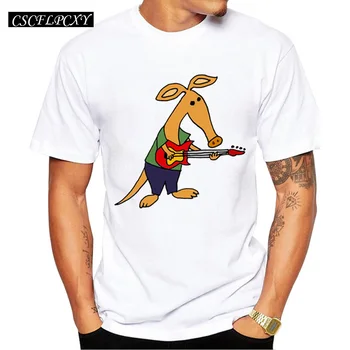 

2019 Newest Creative Moose Walking with Backpack Design Men's T Shirt Cool Tops Aardvark Playing Electric Guitar Printed T-shirt