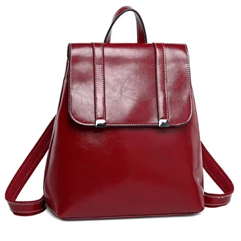 

Oil-wax Cowhide Lady's Backpack New Design Genuine Leather Women Shoulder Bag Casual Tote Big Capacity Female Travel Bag