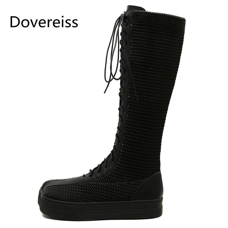 

Dovereiss Fashion Women's Shoes Winter Sexy Elegant Concise Mature ankle platform Square toe Cross tied Knee high boots 34-39