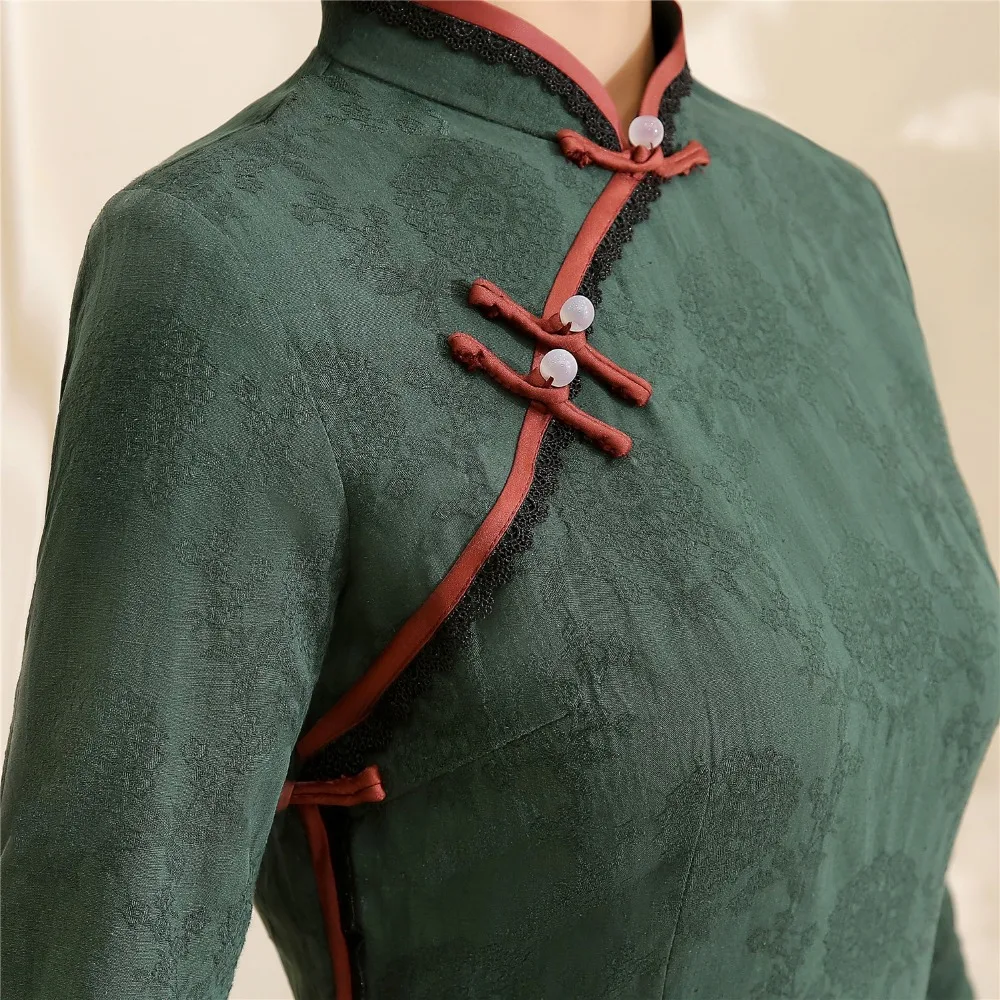 Шанхай история Половина рукава по колено cheongsam платье хлопок лен Винтаж Ципао китайское платье китайский стиль платье для женщин