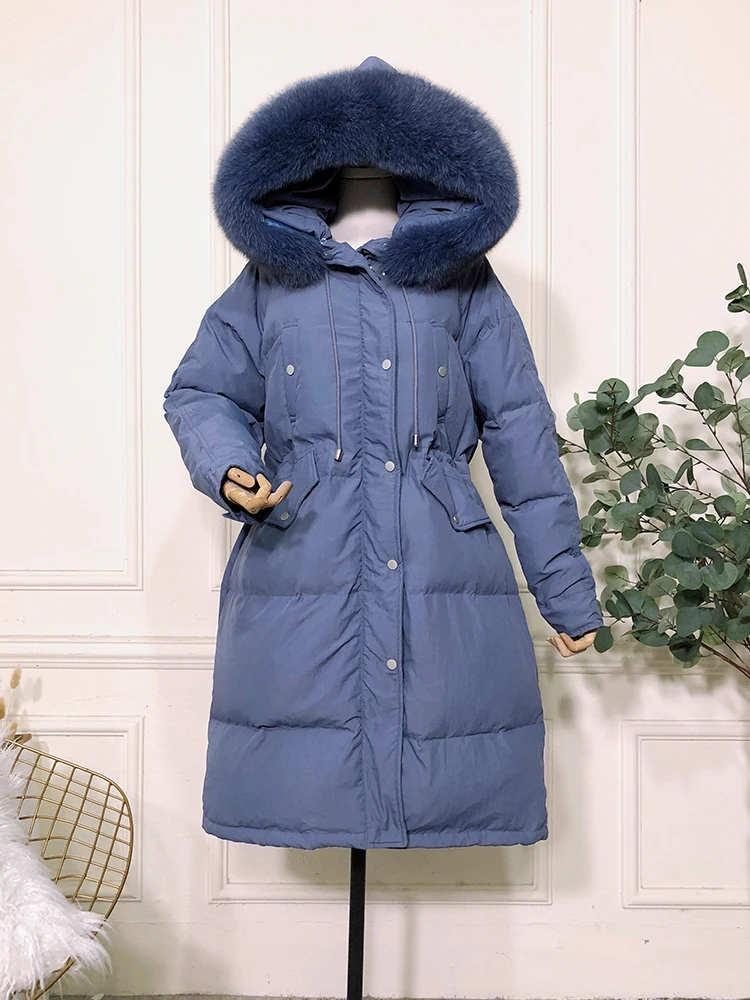 AYUNSUE, женский пуховик, длинное зимнее пуховое пальто для женщин, воротник из лисьего меха, теплая пуховая куртка, KJ3672