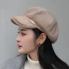 Studyset женский берет осень зима теплый Ретро стиль Универсальные плюшевые берет восьмиугольная шляпа с широкими полями плоская eave