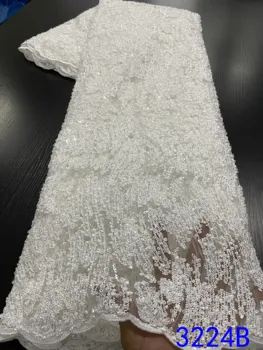 

White African Sequence Lace Fabric 2019 High Quality Lace Nigerian Dresses Embroidery Guipure Bridal Lace Fabric QF3224B