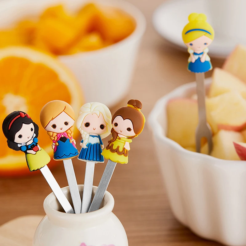 Cute Cartoon Princess Stainless Steel Dessert Fruit Forks 6pcs/Set With Holder Set