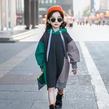 Платье с капюшоном для девочек; Хлопковое платье в стиле пэчворк; корейские модные платья принцессы; плотная одежда для девочек-подростков; милая детская одежда