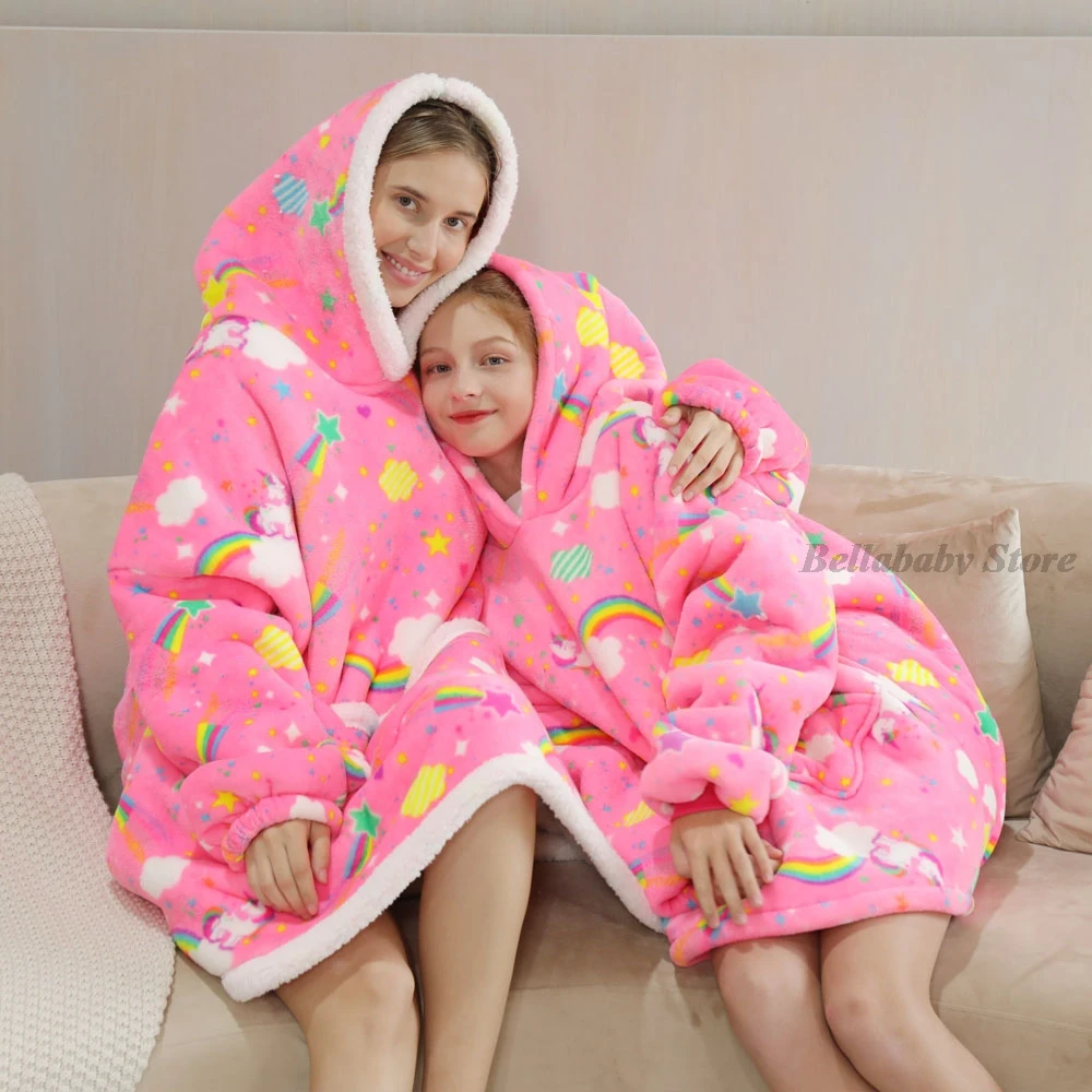 Winter Cow Cat Hoodie Blanket Oversize Ultra Plush Adult Men Women Couple Hoodies Fleece Sherpa TV Blanket Hoodies Kids Wearable 6