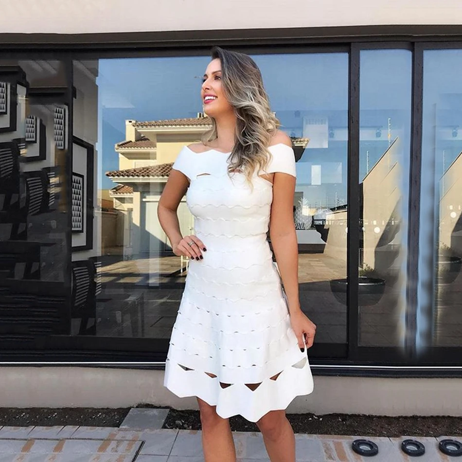 LEGER BABE, летнее сексуальное женское белое Бандажное платье с открытыми плечами, облегающее платье, вискозное Мини платье для ночного клуба, вечерние платья знаменитостей