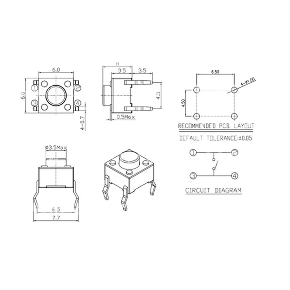 50pcs 6X6X5/4.3/5.5/6/7/8/9/10/13MM Tact Switch Push Button Switch 12V 4PIN DIP Micro Switch Momentary Tact Tactile Push Button