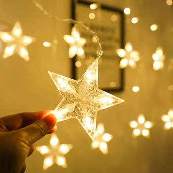 

3m EU Plug LED Curtain Lamp Fairy String Stars Pentagram Light 8 Modes Christmas Wedding Party Home Garden Decoration