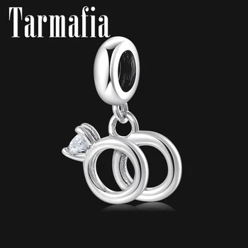 

2019 New 925 Sterling Silver Couple Rings Charms Beads fit Women Pendant Bracelet Original Jewelry Making Valentine's Day Gift