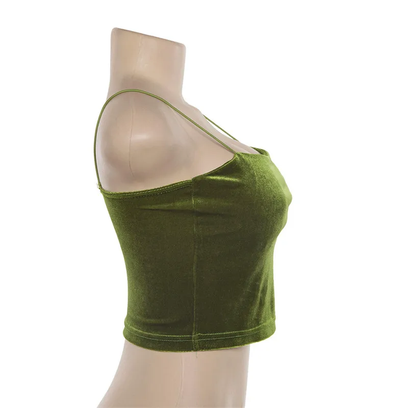 ArtSu зеленый бархат женский короткий соблазнительный ремень с плечом Camis открытая спина короткий топ Camisole уличная ASVE20458