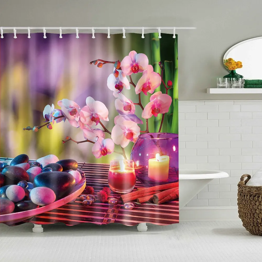 Занавеска для душа Dafield Orchid, спа декор, набор занавесок для душа, цветок орхидеи, каменный принт, аксессуары для ванной комнаты, занавеска для душа