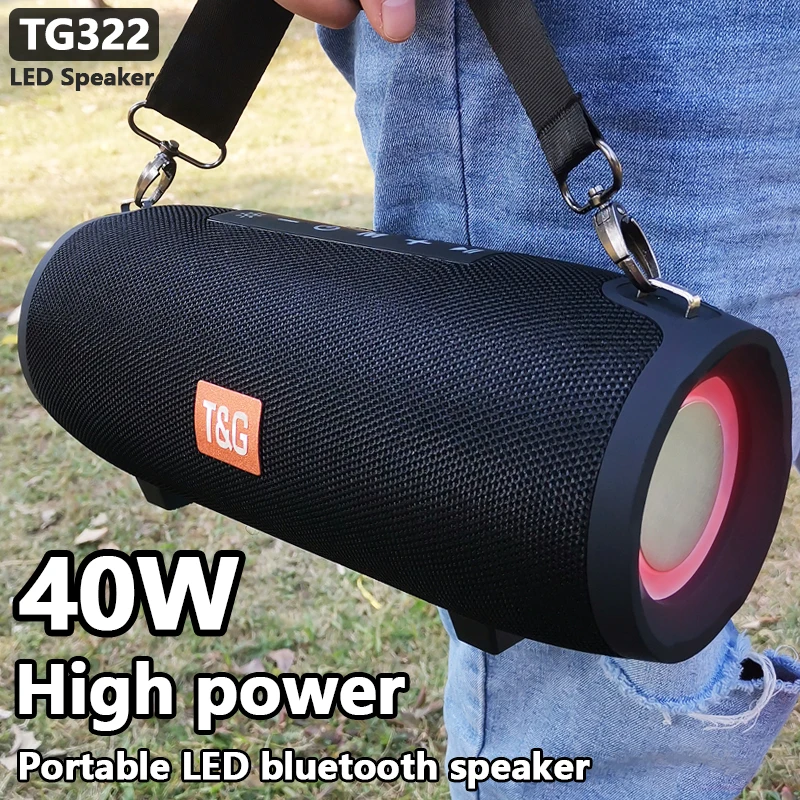 40W High Power TG322 Bluetooth Speaker Waterproof Portable Column For PC Computer Speakers Subwoofer Boom Box Music Center FM TF |