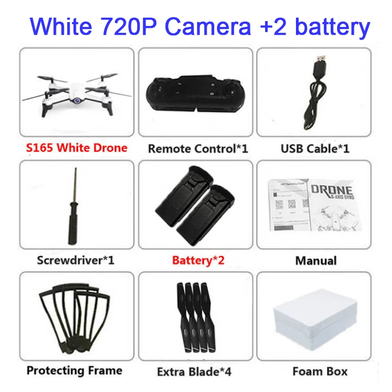 white 720P battery 2 4K Drone S165 оптическое позиционирование потока двойная камера интеллектуальное следование RC вертолет HD Антенна Квадрокоптер с камерой 1080p Дрон 4k - Цвет: white 720P battery 2