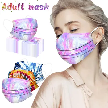 

50pcs Adult Disposable Face Mask Colorful Tie-dye Print Disposable Protection Dust Mask Breathable 3 Layer Ply Filter Mouth Mask