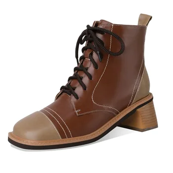 

Elegant Fashion Newest Autumn Winter Shoes Woman Ankle Boots Cross Tied Platform Thick Heels Pumps Retro Party Basic Shoes Woman
