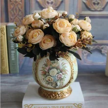 Ramo de flores artificiales de seda para decoración del hogar, florero europeo de 6 ramas para té de otoño, boda, 1 ud.
