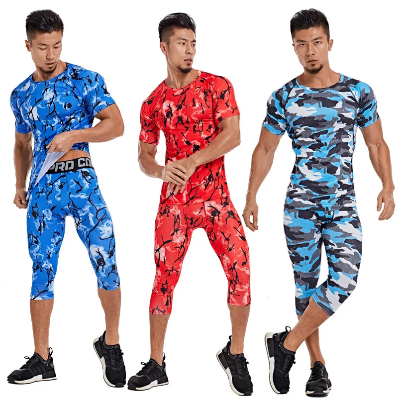 

Men Running Training Compression Pants Fitness Pants Tight Capris Elasticity Wicking Quick-Drying T-shirt Printing Tight Clothes