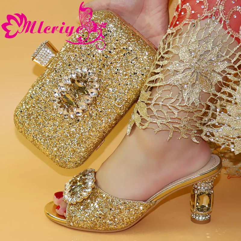 

2020 Italian Shoe and Bag Set for Party In Women Matching Shoe and Bag Set Decorated with Rhinestone Designer Shoes Women Luxury