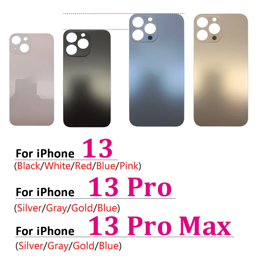 Big Hole Back Battery Door Glass Cover Case with Adhesive Replacement For iPhone 13 Pro Max |