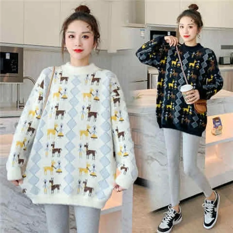 

Sweater 2020 New Autumn and Winter Lazy Wind Cartoon Pullover Thick Sweater Cute Sweater Women Loose Outer Wear