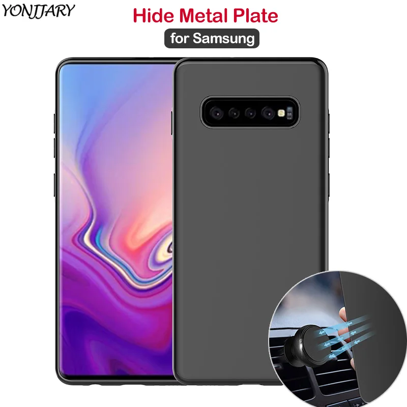 

Fashion Case for Samsung Galaxy S9 S10 Plus S10e S9+ S10+ Cover Matte Soft TPU Case Insert Metal Sheet Fit Magnetic Car Holder