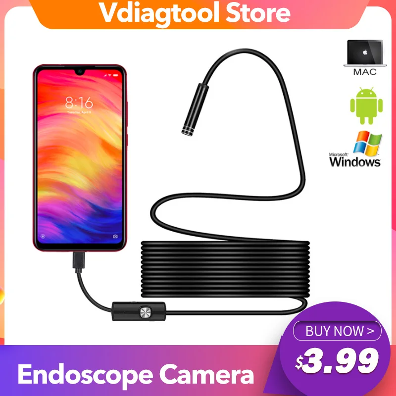 1M 2M 5M de la cámara del endoscopio 3 en 1 5,5mm 7mm IP67 impermeable 6 LED boroscopio cámara de inspección para automóviles para Android/tipo-C computadora portátil