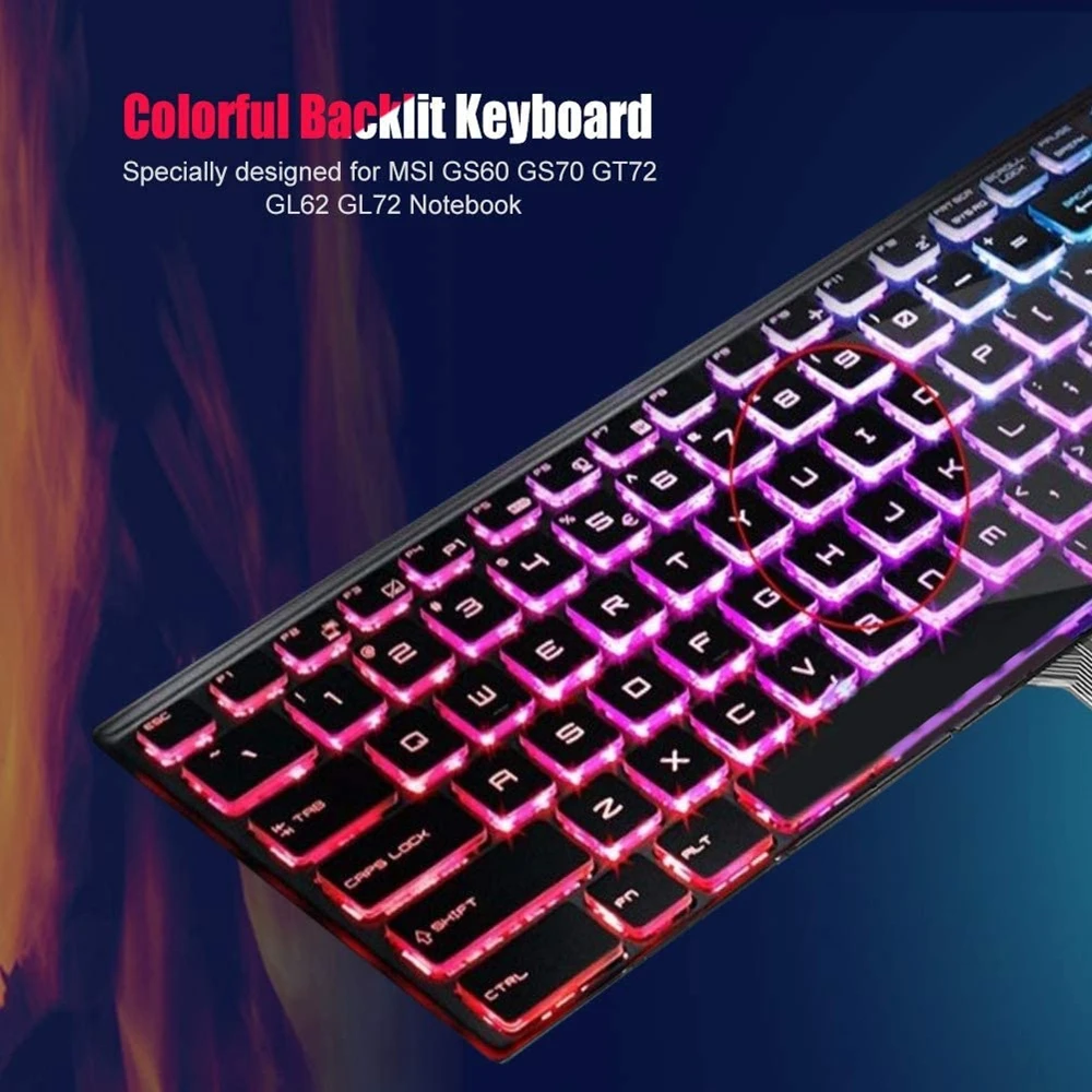 Preto da Cor Completa das Peças de Substituição do Teclado Especialmente para o Caderno Teclado Retroiluminado Projetado Gs70 Gt72 Gl62 Gl72 Msi Gs60 2 Teclado retroiluminado preto da cor completa das