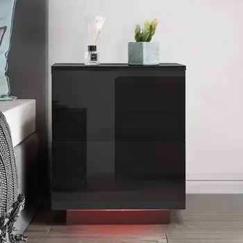 

2 Colors Small Night Table with LED Light Nightstands Bedside Cabinet Bed side Table Home Bedroom Furniture for Night
