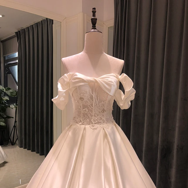 SL-8293 wedding gowns plus size bride dress robe vintage satin wedding dress 2021 ball gown mariage lace pearl bridal dresses 3