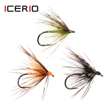 ICERIO 6 шт. мягкие Hackle Wet Fly Tenkara Nymph крючок для завязывания мух форель Рыбалка муха приманки#12