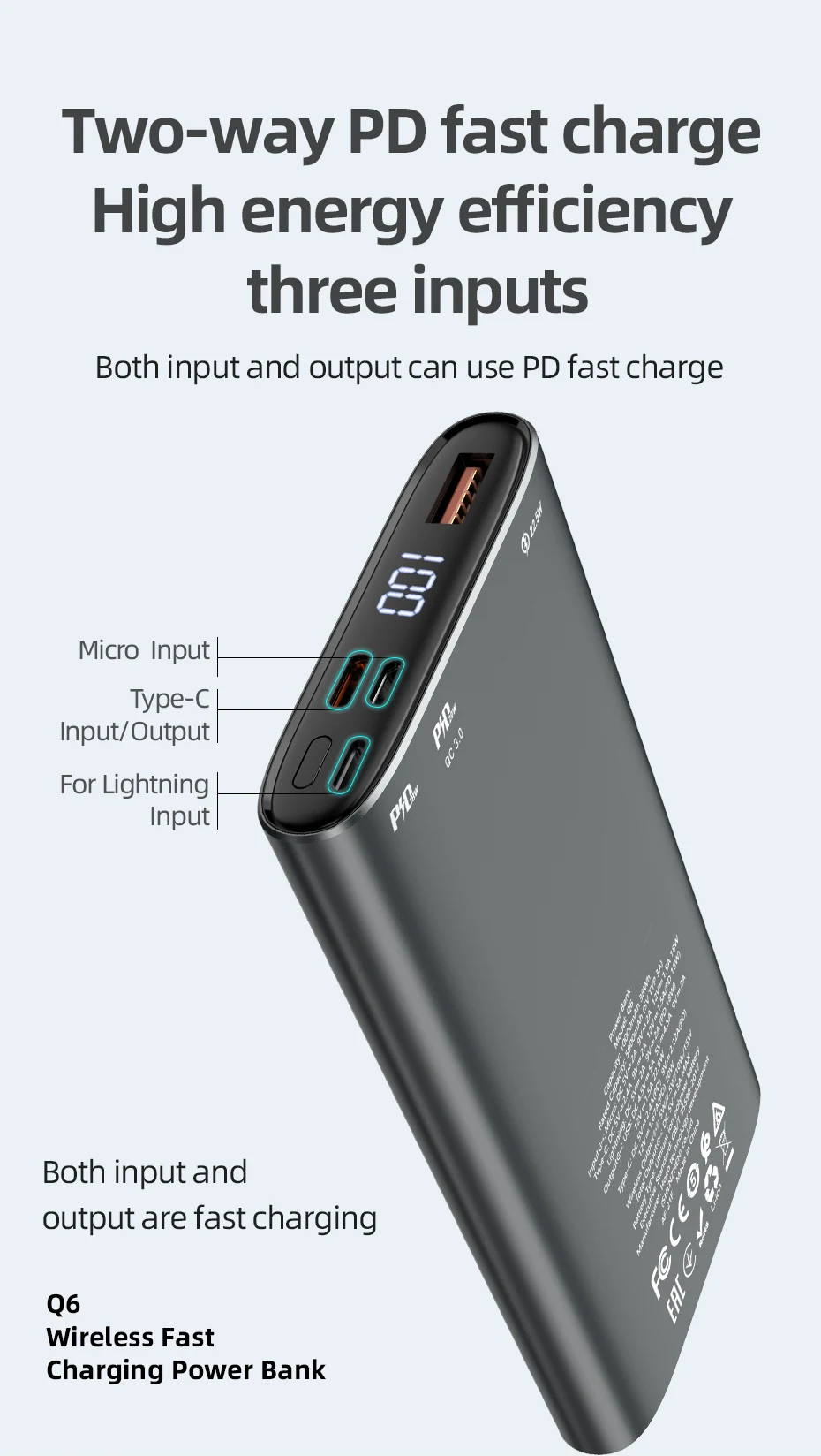 portable battery charger HOCO Power Bank 10000mAh 22.5Ｗ PD Fast Charging with 15W wireless charging Powerbank Portable Battery Charge For iphone 13 12 11 pocket power bank