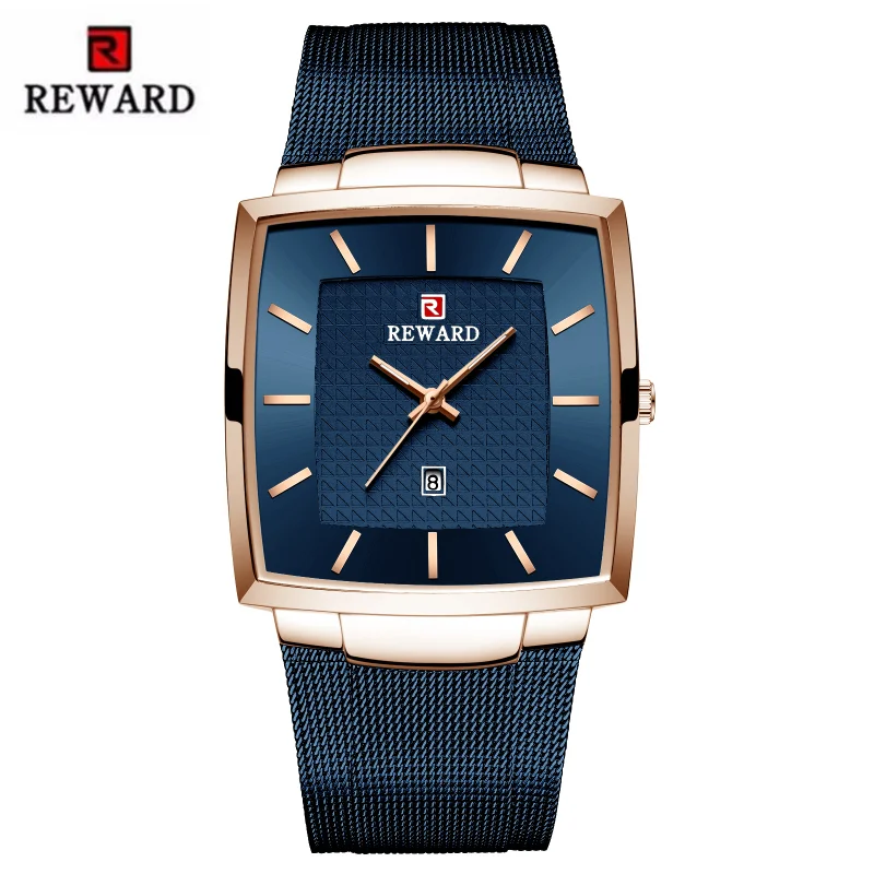 Men s Watch REWARD Top Brand Luxury Business Watches Auto Date Square Dial Waterproof Stainless Steel