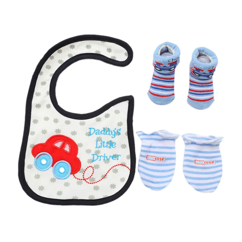 3pcs/set Baby Cartoon Boys Girls Cotton Socks+ Gloves+ Bibs Newborn Clothing Accessories New