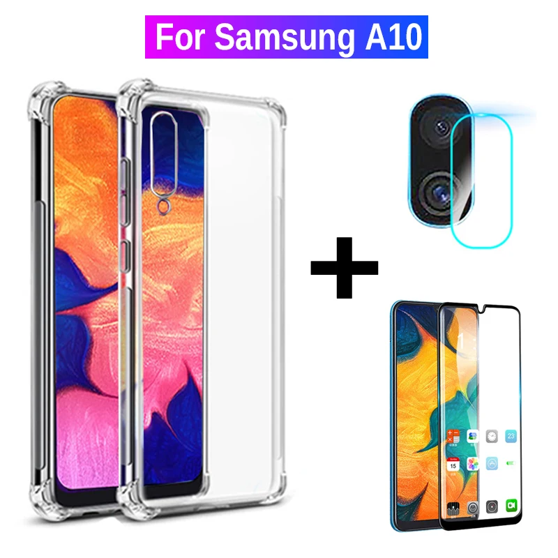 3-в-1 чехол из термопластичного полиуретана для samsung A10 Камера закаленное Стекло