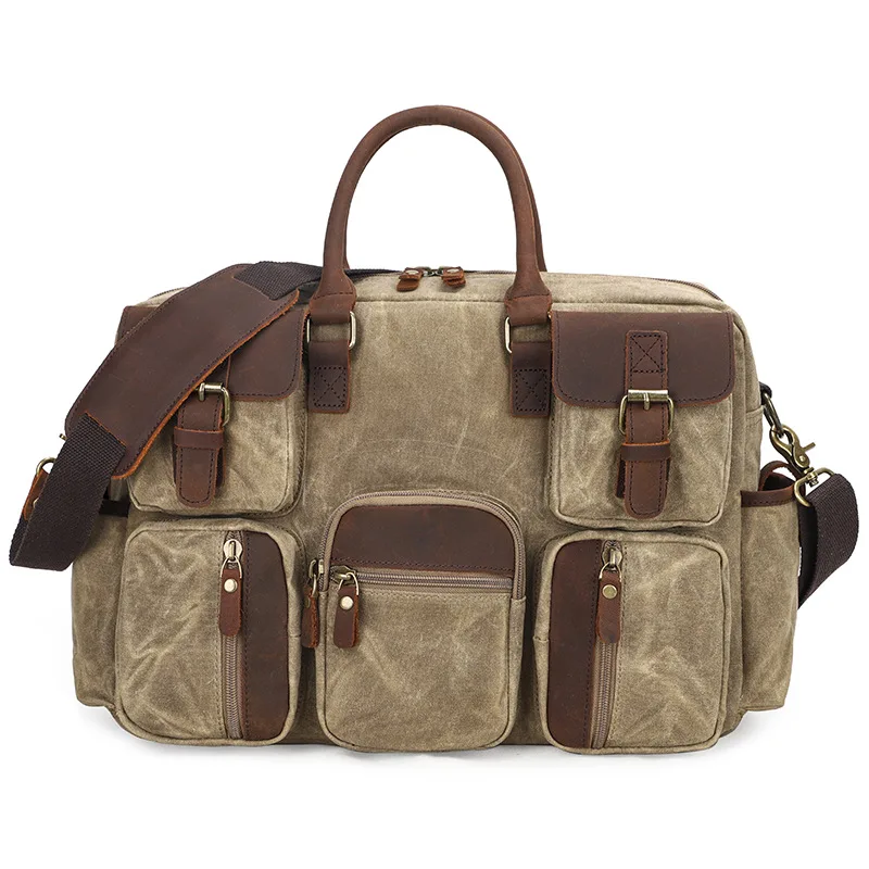 

Ougger Men's Business Briefcase Bags for Work Shoulder Bags Large Khaki Canvas Casual European and American Style Crossbody Bags