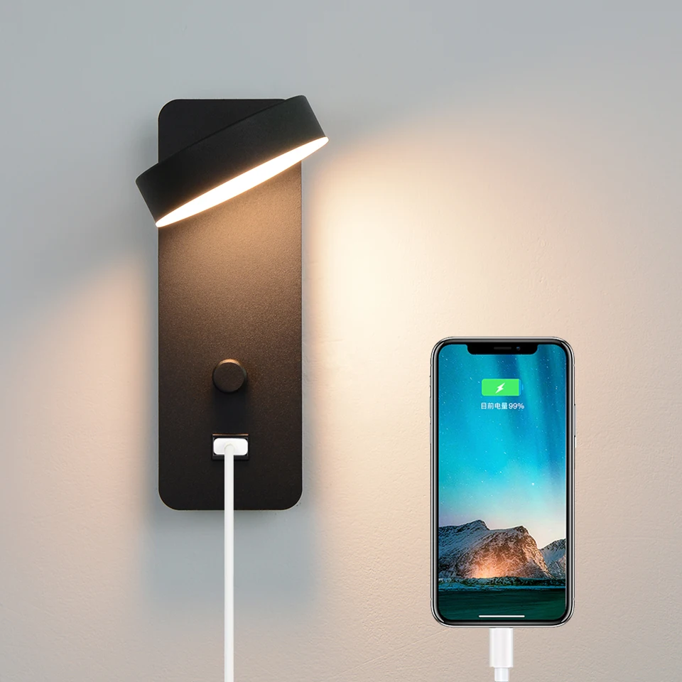 Dimmable LED Wall Reading Light with USB Charging Port Wall Lamps (Indoor)