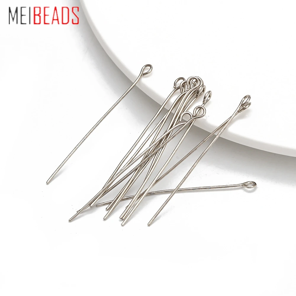 MEIBEADS 200pcs/bag Eye Head Pins Jewelry Findings Rhodium/White/Silver