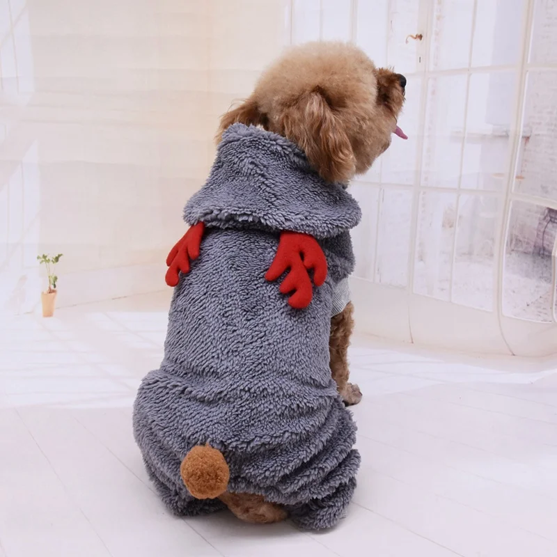 Pet Рождественская одежда для зимы Свитер с принтом оленем платья для девочки с длинными рукавами, костюмы для девочек, красное платье с принтом собачка с капюшоном бархатная одежда для домашних животных 4 брюки с широкими штанинами с капюшоном домашних животных