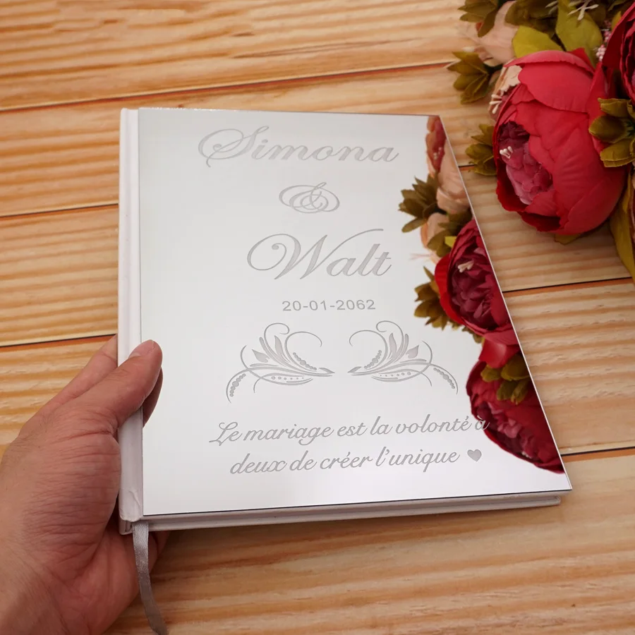 Personalized Wedding Guestbook Acrylic Mirror Cover Signature Books Gift Engagement Souvenir Party Decor Favors