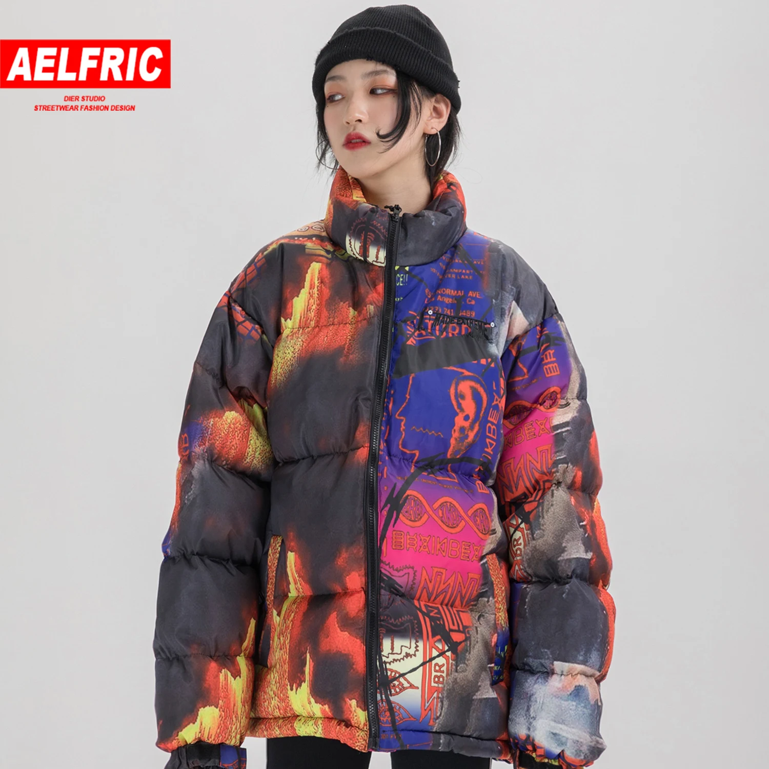 Aelfric хип-хоп красочные граффити женские толстые парки Повседневная Теплая стеганая куртка пальто зима Harajuku ветровка уличная одежда