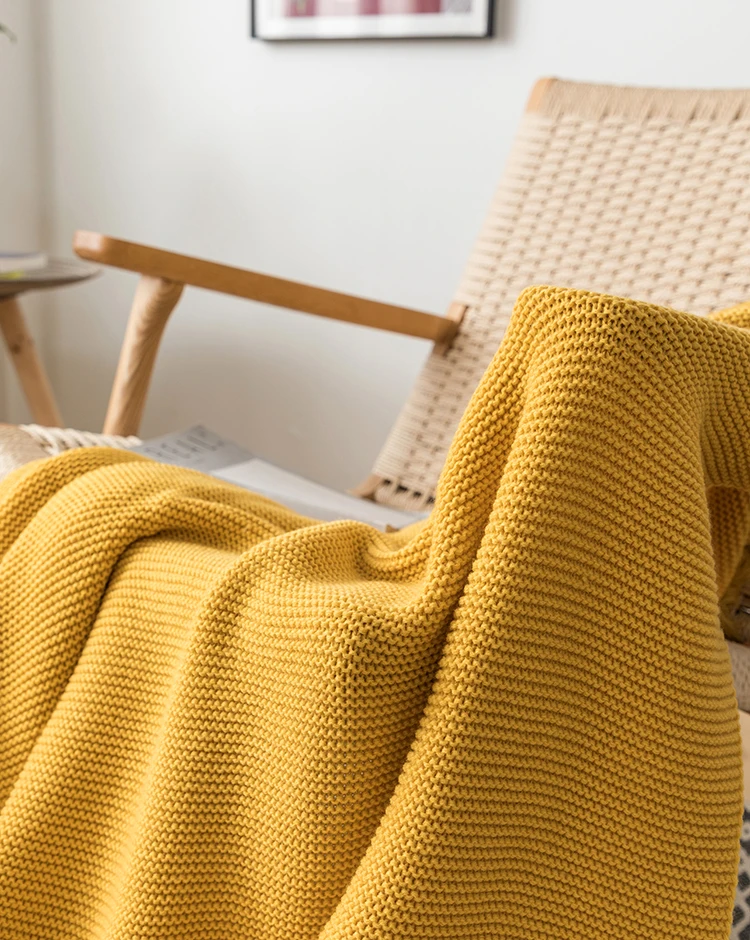 Yellow Blanket Sofa Knit Throw Blanket Solid Soft PomPom Tassels Blanket Travel 130x160cm Home Sofa Chair Couch Bed 50"x62"