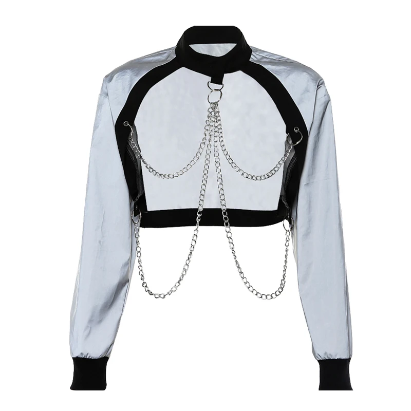 

Hip Hop Dance Silver Chain Tops Women Street Dance Performance Clothing Female Singer Jazz Dance Sexy Stage Costume DQL2096