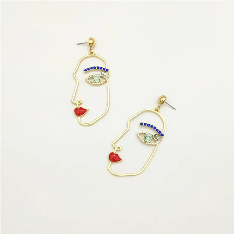 

Big Metal Face Profile Drop Earrings Bule Evil Eye Red Lips Long Round Earring Drop Gold Vintage Retro Gothic Punk Party Jewely