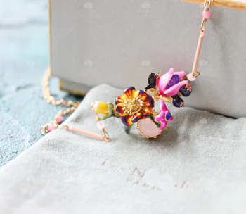 

2020 Rushed Promotion Women Choker Moana Collares Monet Series Powder Crystal Butterfly Water Lily Flower Garden Necklace