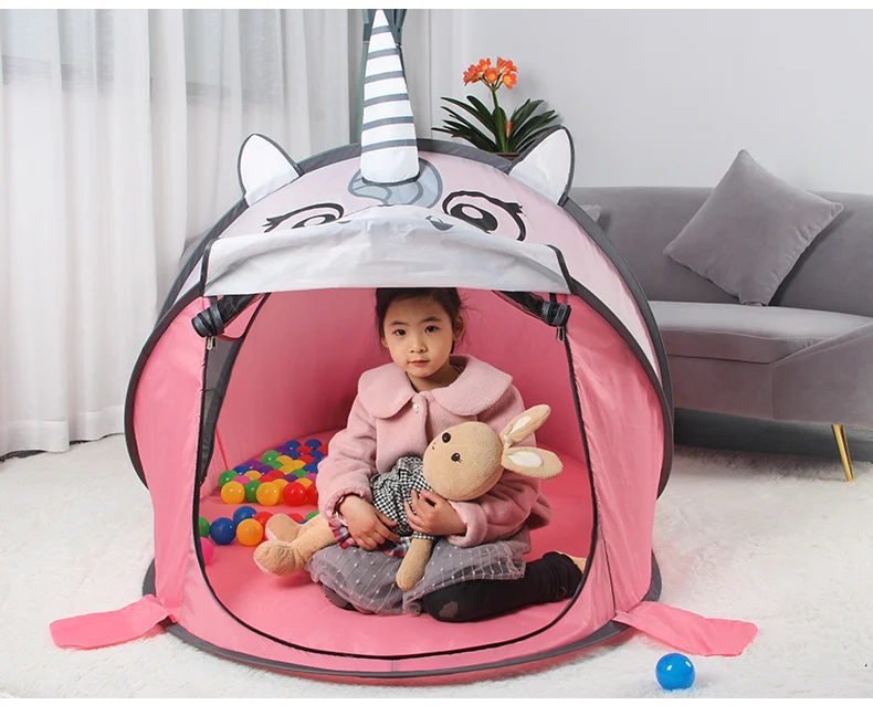 Portable Play Kids Tent Animal Unicorn dinosaur tent with LED light Children Indoor Outdoor Ocean Ball game tent Castle House 3