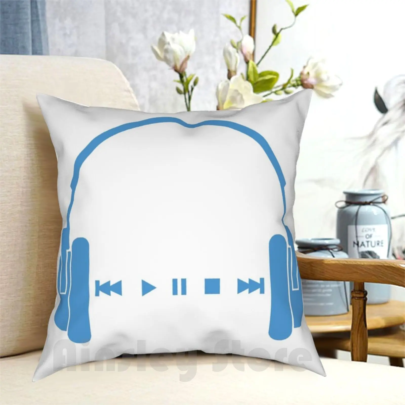 

Music Headphones-Blue Pillow Case Printed Home Soft Throw Pillow Controls Music Headphones Sound Type Typography