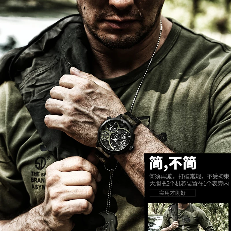 US $327.00 Jeep Watch Male Wrangler Double Movement Big Dial Outdoor Sports Military Watch Waterproof Quartz Watch JP152